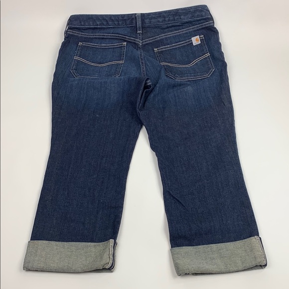 Carhartt Denim Jean Capri Crop jeans pants Curvy Fit Size 10 stretch Dark wash - Picture 1 of 14